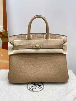 Hermès Birkin Bag Apricot Crocodile Togo Gold Hardware H8609 - W25×H20×D13cm - View 1