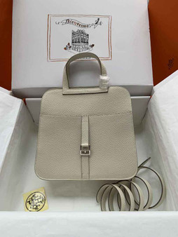 Hermes Halzan 25 Bag Beige Togo Leather Silver H082163 - Default Title - View 1