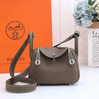 Hermes Lindy Mini Bag Gray Togo Leather Silver Hardware H8603 - Default Title - View 1