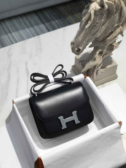 Hermes Constance Box 19cm Black Silver H082310 - Default Title - View 1