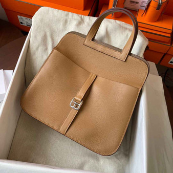 Hermes Halzan 25 Bag Togo Leather Gold H082182 - Default Title - View 1
