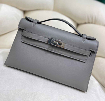 Hermes Kelly Bag 22 Gray Swift Leather Silver Hardware - Default Title - View 1