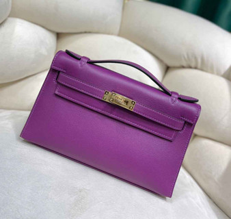 Hermes Kelly Bag 22 Purple Swift Leather Gold Hardware - Default Title - View 1