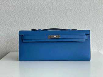 Hermès Kelly Cut Clutch 31cm Swift Leather Blue Silver - Default Title - View 1