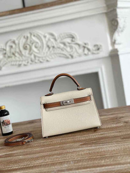 Hermes Kelly Bag 19 Epsom Leather Beige Brown Silver H82339 - Default Title - View 1