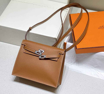 Hermès Kelly Danse II brown Evercolor leather with silver - Default Title - View 1