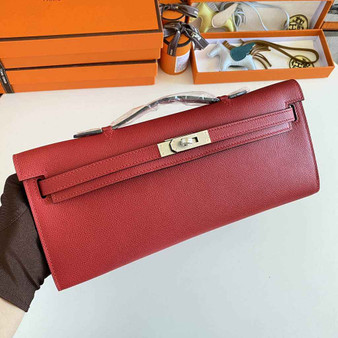 Hermès Kelly Cut Clutch 31cm Epsom Leather Red Silver - Default Title - View 1