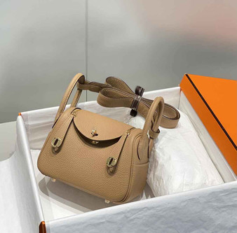 Hermes Lindy Mini Bag Light Brown Togo Leather Gold Hardware H8652 - Default Title - View 1