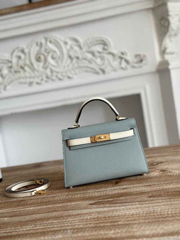 Hermes Kelly Bag 19 Epsom Leather Gray Gold H82325 - Default Title - View 1