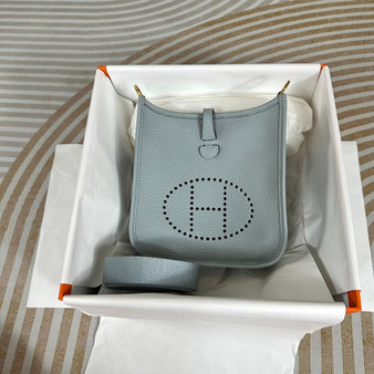 Hermes Evelyne III 17 Light Blue Togo Leather Bag Gold H5626 - Default Title - View 1