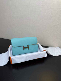 Hermes Constance Long To Go wallet H080126 blue silver - Default Title - View 1
