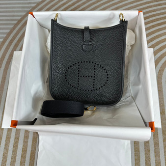 Hermes Evelyne III 17 Black Togo Leather Bag Gold H5620 - Default Title - View 1