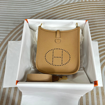 Hermes Evelyne III 17 Togo Light Brown Leather Bag Gold H5636 - Default Title - View 1