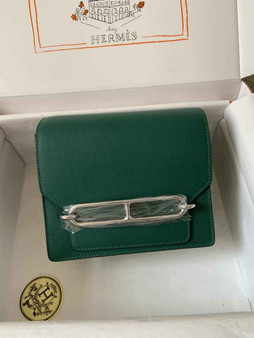 Hermès Mini Roulis Bag Green Evercolor Silver Hardware H50324 - Default Title - View 1