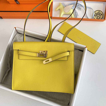 Hermès Kelly Danse II lemon yellow Evercolor leather with gold - Default Title - View 1