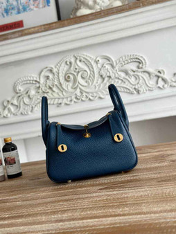 Hermes Lindy Mini Bag Togo Leather Dark Blue Gold H68621 - Default Title - View 1