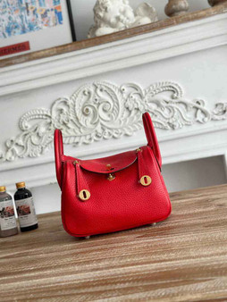 Hermes Lindy Mini Bag Togo Leather Red Gold H68620 - Default Title - View 1