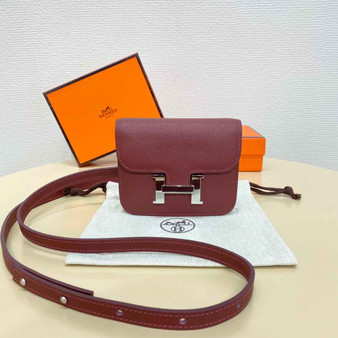 Hermes Constance Slim Wallet Wine Red Epsom Leather Silver H082065 - Default Title - View 1