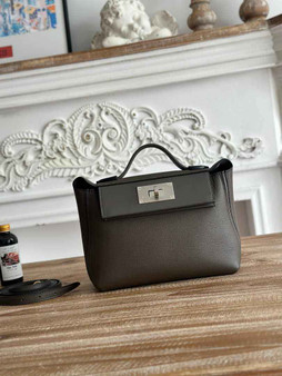 Hermès 24/24 Mini Bag Gray Evercolor Swift Leather Silver - Default Title - View 1