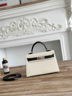 Hermes Kelly Bag 19 Epsom Leather Beige Black Silver H82340 - Default Title - View 1