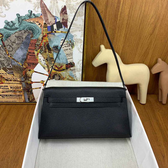 Hermes Kelly Bag Silver Hardware with Elan Black Leather - Default Title - View 1