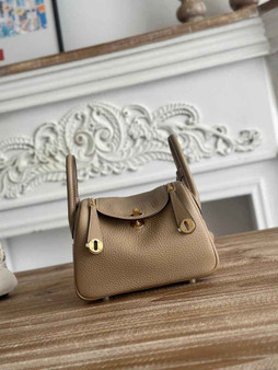 Hermes Lindy Mini Bag Khaki Togo Leather Gold H68634 - Default Title - View 1