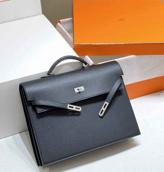 Hermès Kelly Messenger Bag Togo leather Silver hardware 38cm Black - Default Title - View 1