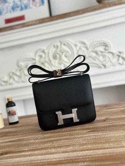 Hermes Constance Epsom Leather 19cm Black Silver H082242 - Default Title - View 1