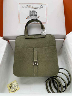 Hermes Halzan 25 Bag Green Togo Leather Silver H082169 - Default Title - View 1