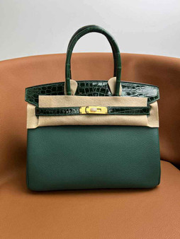 Hermès Birkin Bag Dark Green Crocodile Togo Gold Hardware H8603 - W25×H20×D13cm - View 1