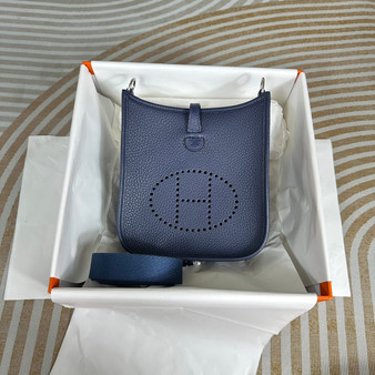 Hermes Evelyne III 17 Togo Navy Blue Leather Bag Silver H5635 - Default Title - View 1