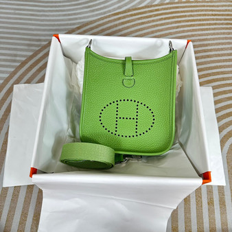 Hermes Evelyne III 17 Green Togo Leather Bag Silver H5601 - Default Title - View 1
