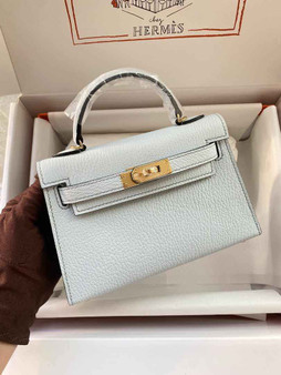 Hermès Kelly II Sellier Mini 2024 Light Blue Goatskins Leather Gold - Default Title - View 1