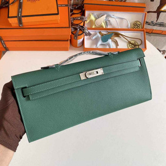 Hermès Kelly Cut Clutch 31cm Epsom Leather Dark Green Silver - Default Title - View 1