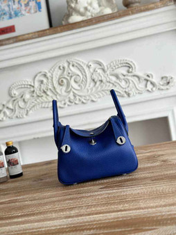 Hermes Lindy Mini Bag Dark Blue Togo Leather Silver H68647 - Default Title - View 1