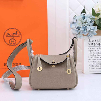 Hermes Lindy Mini Bag Light Gray Togo Leather Gold Hardware H8606 - Default Title - View 1