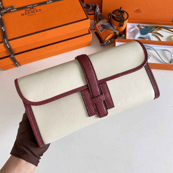 Hermes Jige Elan 29cm Wallet Clutch Swift Leather Beige Red lizard - Default Title - View 1