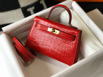 Hermes Kelly Mini II Bag 19 Red Crocodile Leather with Gold Hardware - Default Title - View 1