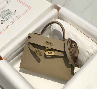 Hermes Kelly Mini II Bag 19 Gold Hardware with Epsom Clothing Gray - Default Title - View 1