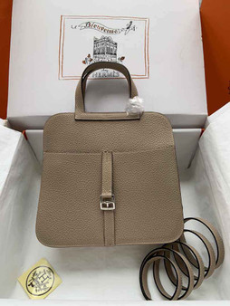 Hermes Halzan 25 Bag Khaki Togo Leather Silver H082171 - Default Title - View 1
