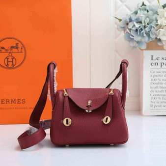 Hermes Lindy Mini Bag Wine Red Togo Leather Gold Hardware H8604 - Default Title - View 1