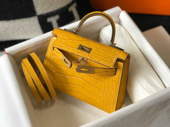 Hermes Kelly Mini II Bag 19 Yellow Crocodile Leather with Gold Hardware - Default Title - View 1