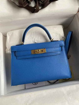 Hermès Kelly II Sellier Mini 2024 Goatskins Blue Leather Gold - Default Title - View 1