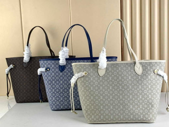 Louis Vuitton M40995 Neverfull MM Tote Bag Denim textile jacquard Beige