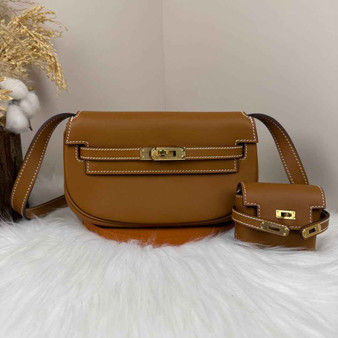 Hermès Brown Swift Kelly Moove Bag Gold 825662 - Default Title - View 1