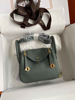 Hermes Lindy Mini Bag Dark Green Togo Leather Gold Hardware H8616 - Default Title - View 1