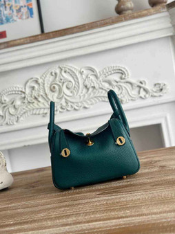 Hermes Lindy Mini Bag Green Togo Leather Gold H68632 - Default Title - View 1