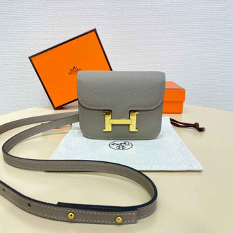 Hermes Constance Slim Wallet Gray Epsom Leather Gold H082066 - Default Title - View 1