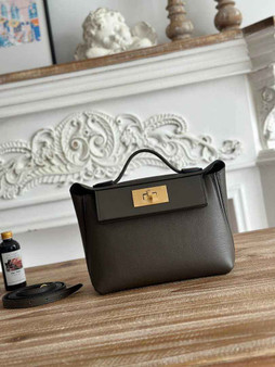 Hermès 24/24 Mini Bag Gray Evercolor Swift Leather Gold - Default Title - View 1