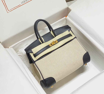 Hermès Birkin Bag 25cm Black Swift Leather Canvas Gold Hardware - Default Title - View 1